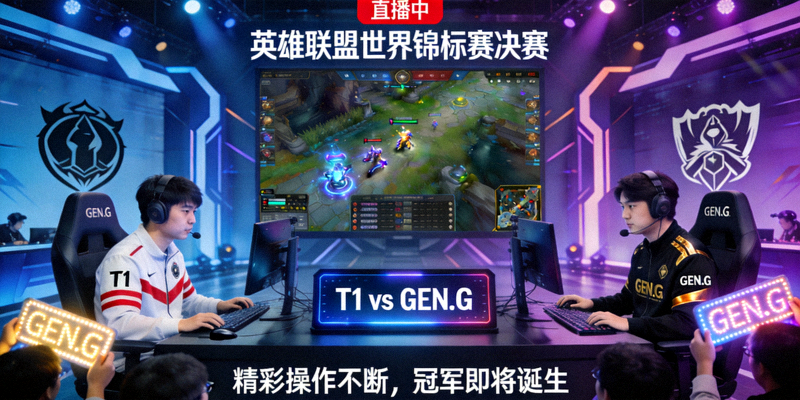 英雄联盟世界锦标赛决赛T1对阵GEN.G电竞比赛直播画面