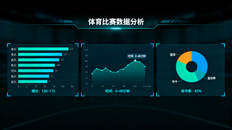 体育比赛数据分析界面，展示统计图表与数据指标
